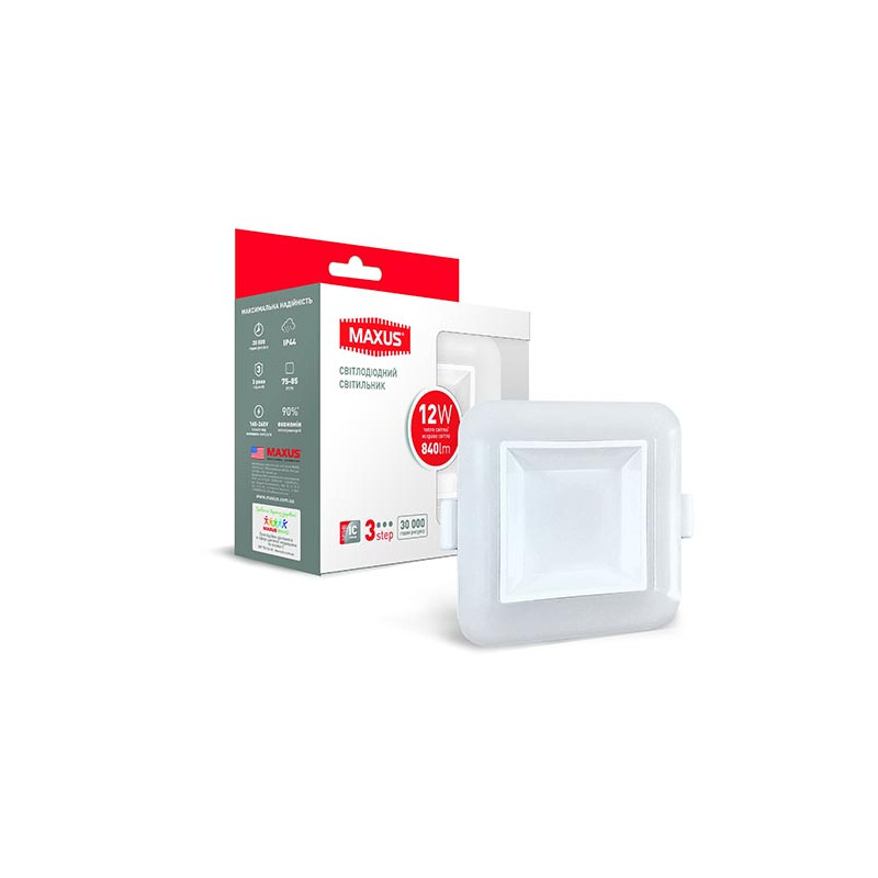 Світильник світлодіодний 3-step SDL Maxus 12W 30004100K (квадрат)