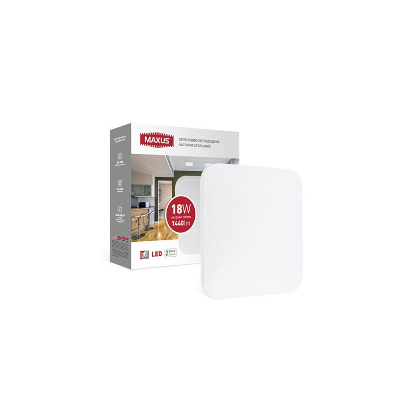 Світильник св-діод. настінно-стельовий Maxus Ceiling light 18W 4100K S (квадрат)